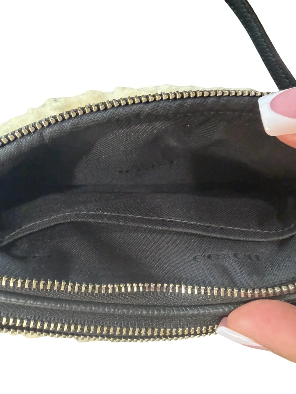 COACH Cream Shearling crossbody with Black Leather Strap